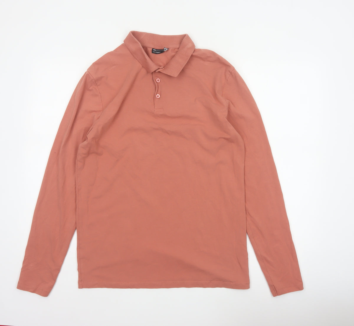 Back view of ASOS DESIGN Men’s Pink XL Long Sleeve Button Polo Shirt