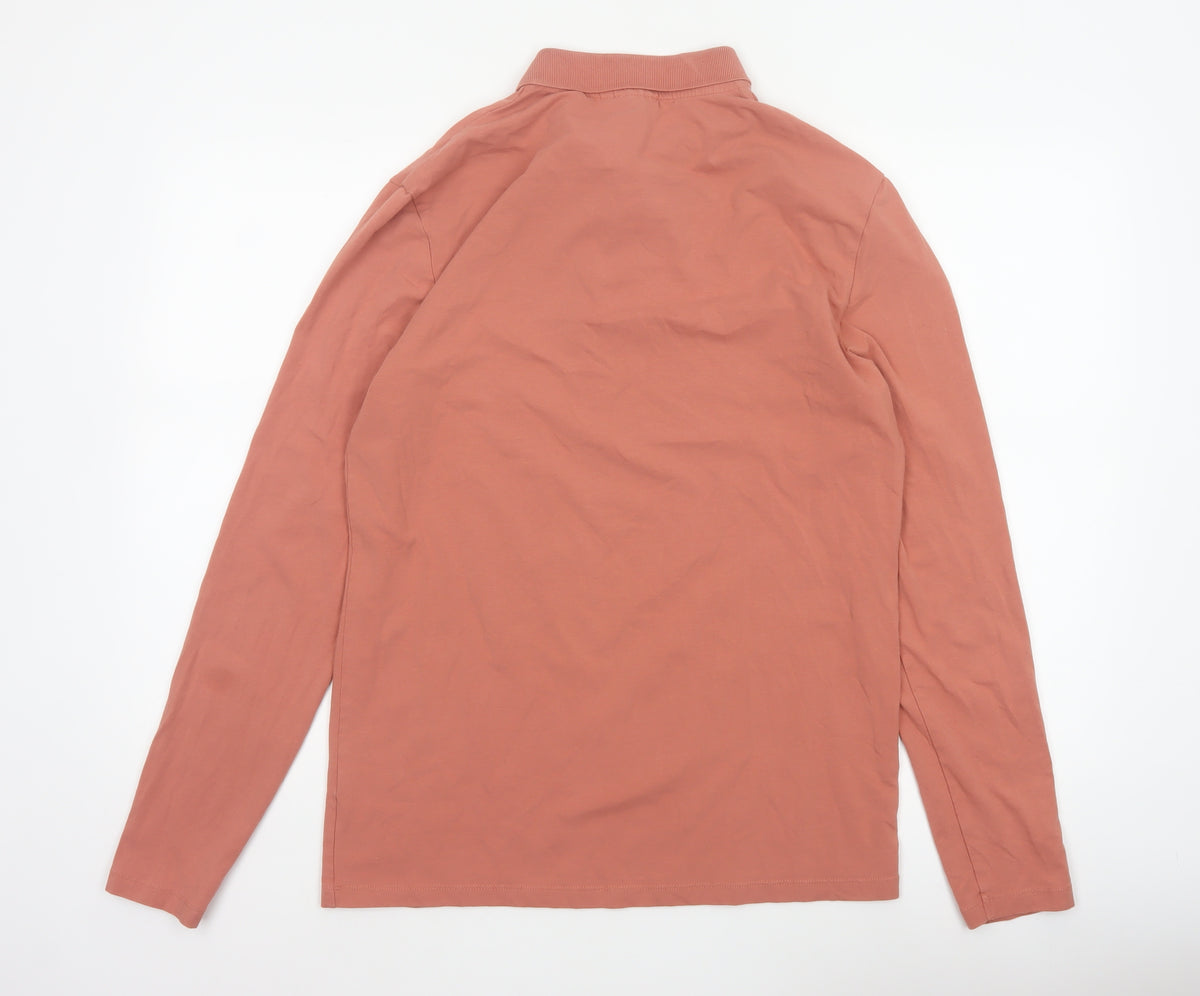 Brand and care label for ASOS DESIGN Men’s Pink XL Long Sleeve Button Polo Shirt