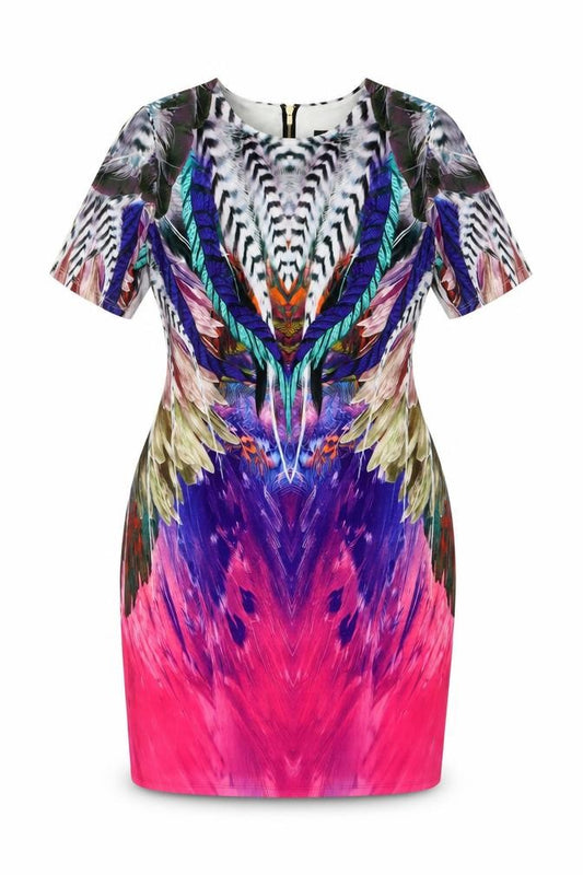 Front view of Forever Unique Women Multicoloured UK 16 Bodycon Feather Print Dress