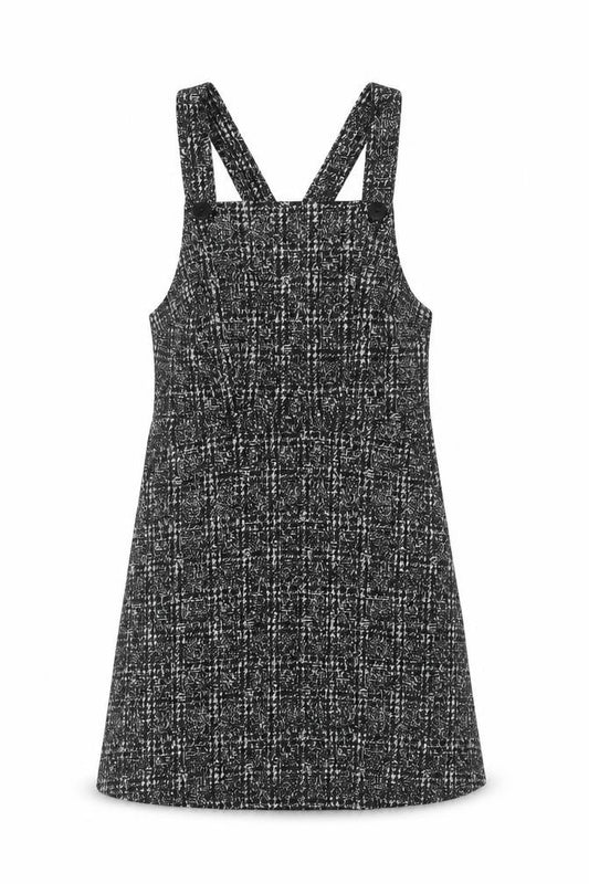 Front view of New Look Women Black Check Pinafore Dress, size 10, Short Lined