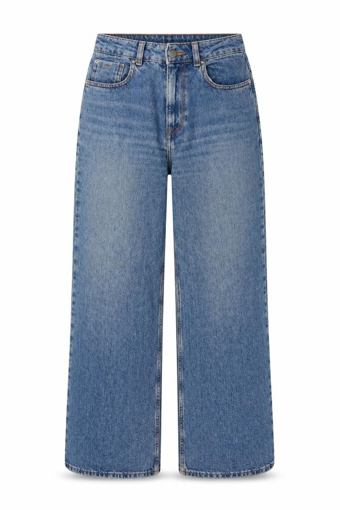 Front view of Roxy Women’s Blue Wide-Leg High Rise 24 Cotton Denim Jeans