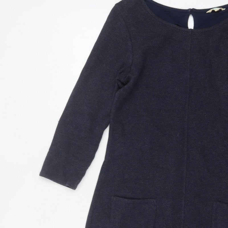 Additional view of White Stuff Women Navy UK 8 Herringbone Shift Dress Long Sleeve Pockets