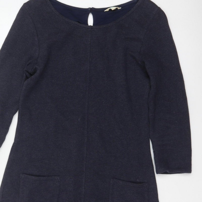 Additional view of White Stuff Women Navy UK 8 Herringbone Shift Dress Long Sleeve Pockets