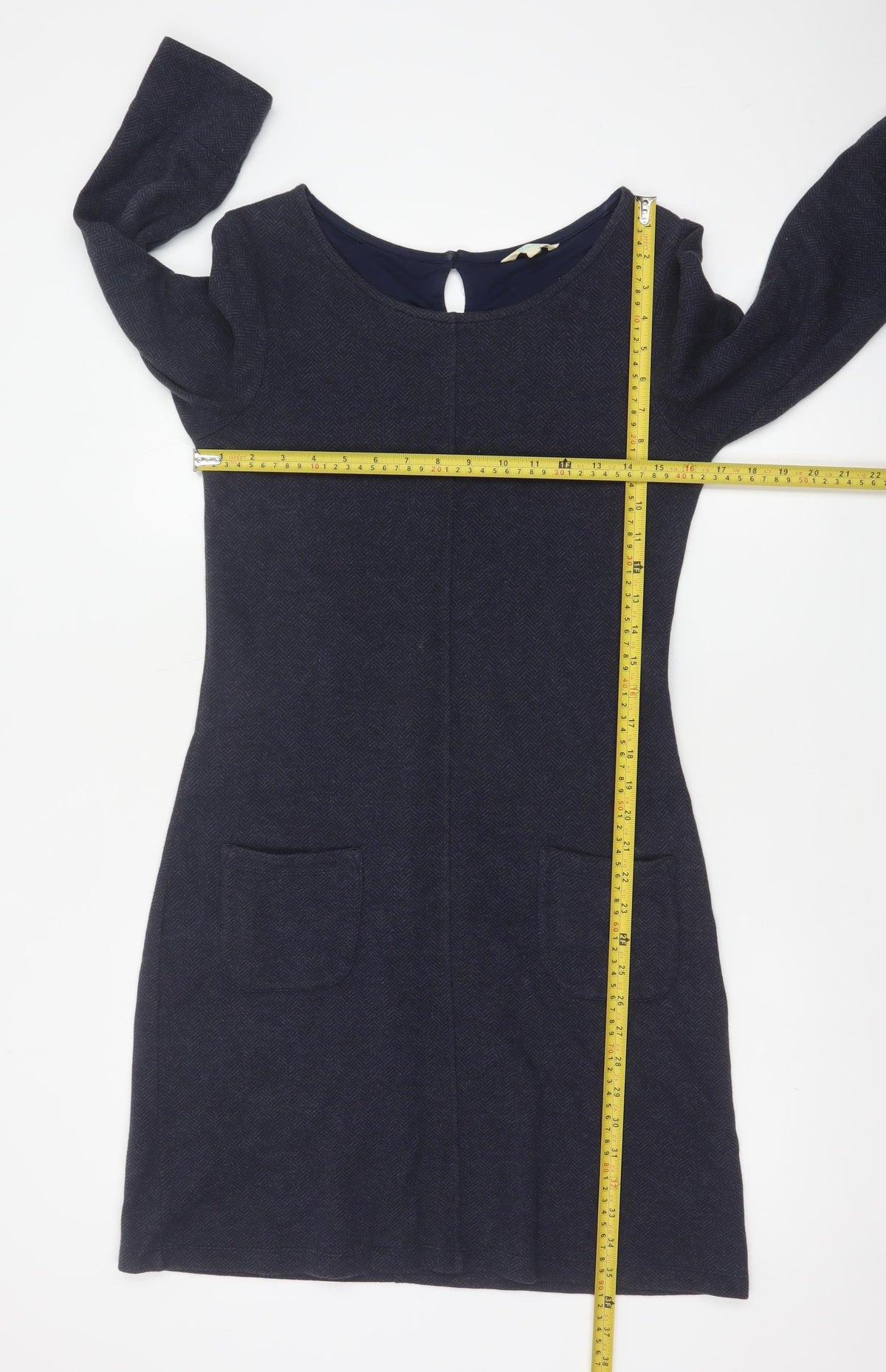 Close-up detail of White Stuff Women Navy UK 8 Herringbone Shift Dress Long Sleeve Pockets