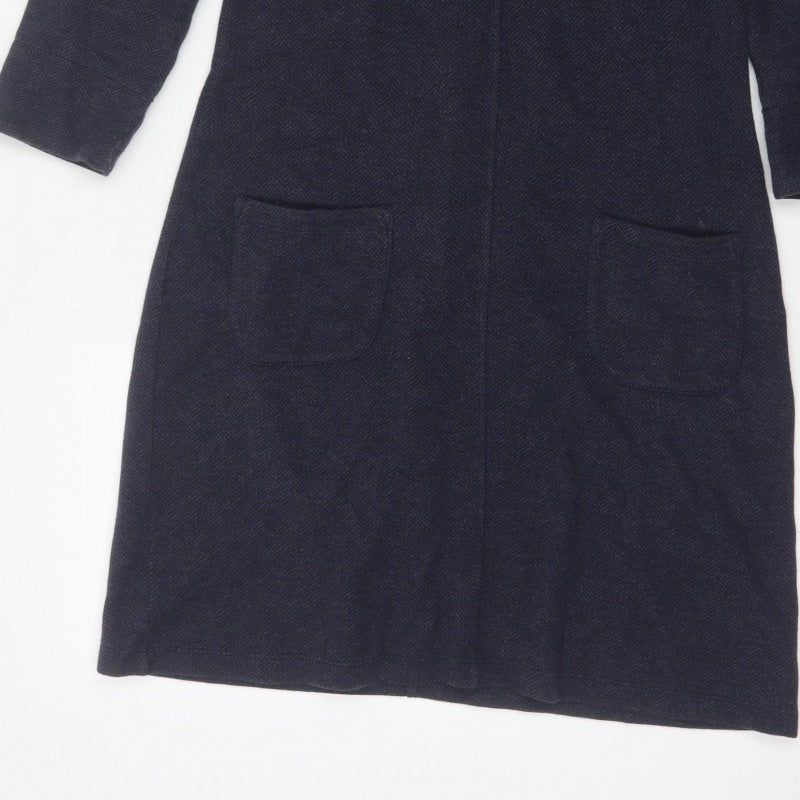 Additional view of White Stuff Women Navy UK 8 Herringbone Shift Dress Long Sleeve Pockets
