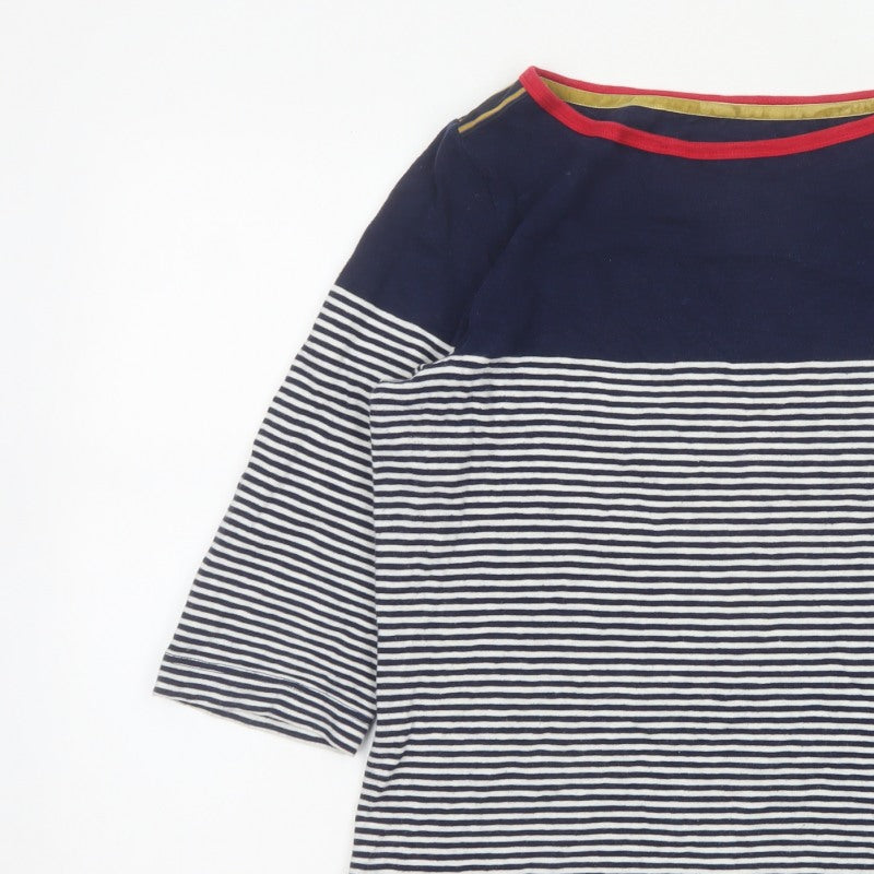 Joules Women Blue UK 16 Ringer Nautical Stripe 3/4 Sleeve Cotton T-Shirt