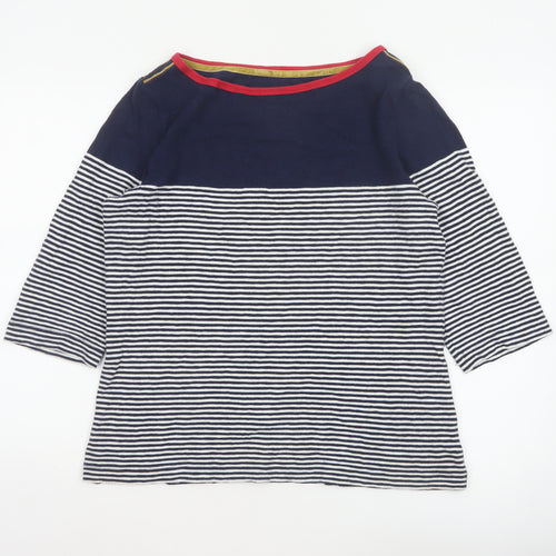 Joules Women Blue UK 16 Ringer Nautical Stripe 3/4 Sleeve Cotton T-Shirt