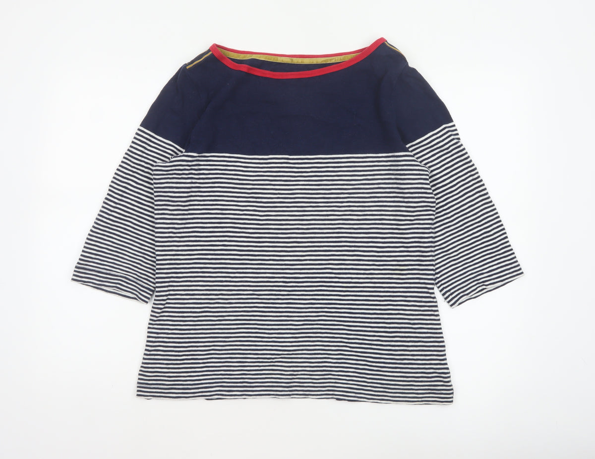 Joules Women Blue UK 16 Ringer Nautical Stripe 3/4 Sleeve Cotton T-Shirt