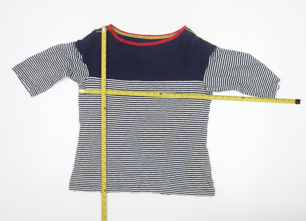 Joules Women Blue UK 16 Ringer Nautical Stripe 3/4 Sleeve Cotton T-Shirt