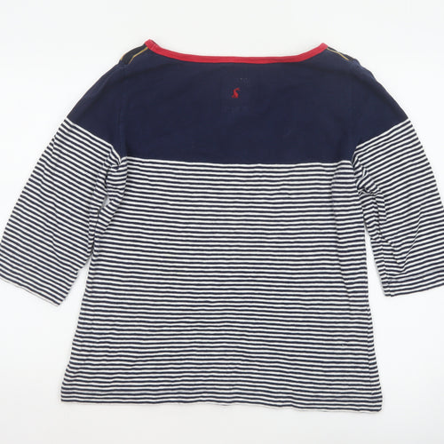 Joules Women Blue UK 16 Ringer Nautical Stripe 3/4 Sleeve Cotton T-Shirt