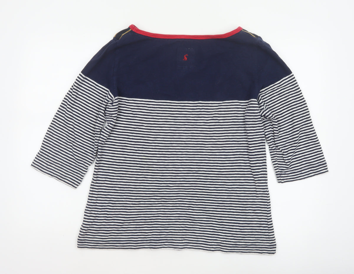 Joules Women Blue UK 16 Ringer Nautical Stripe 3/4 Sleeve Cotton T-Shirt