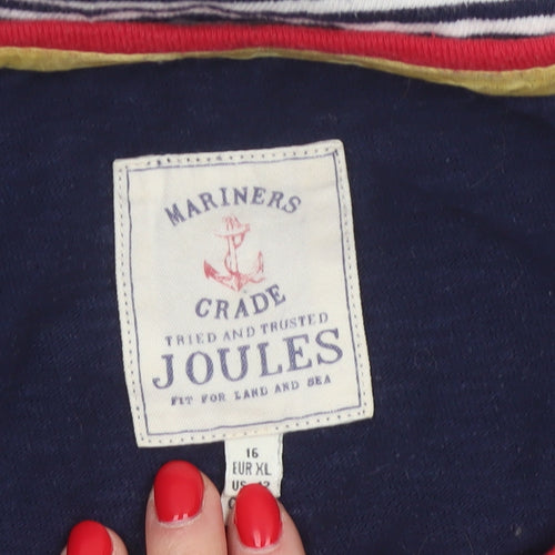 Joules Women Blue UK 16 Ringer Nautical Stripe 3/4 Sleeve Cotton T-Shirt