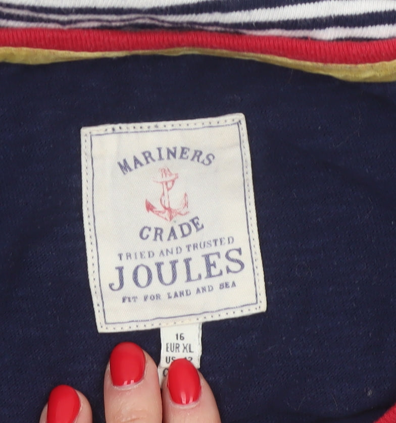 Joules Women Blue UK 16 Ringer Nautical Stripe 3/4 Sleeve Cotton T-Shirt