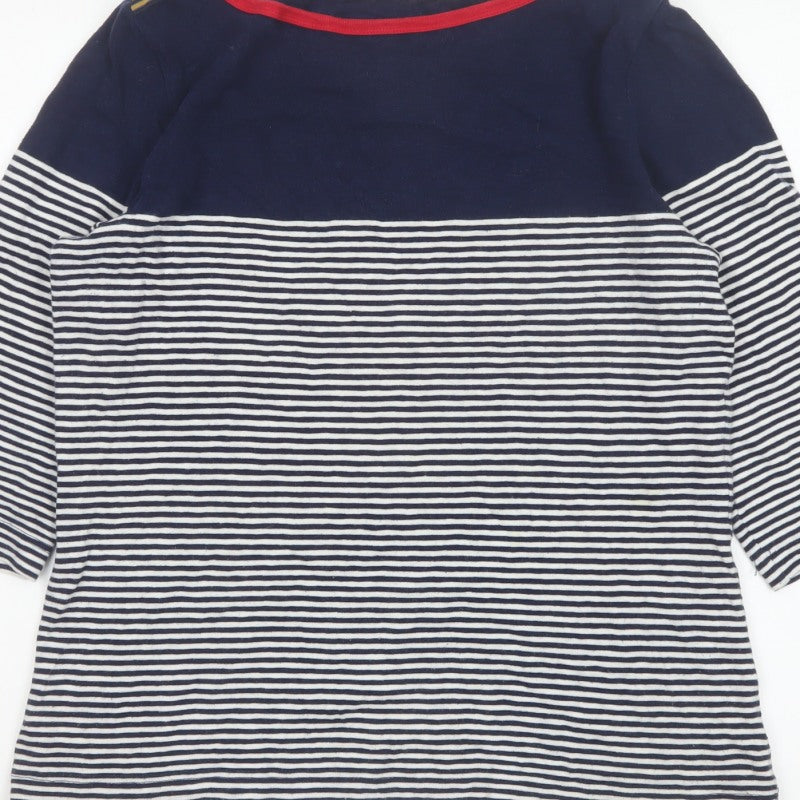 Joules Women Blue UK 16 Ringer Nautical Stripe 3/4 Sleeve Cotton T-Shirt