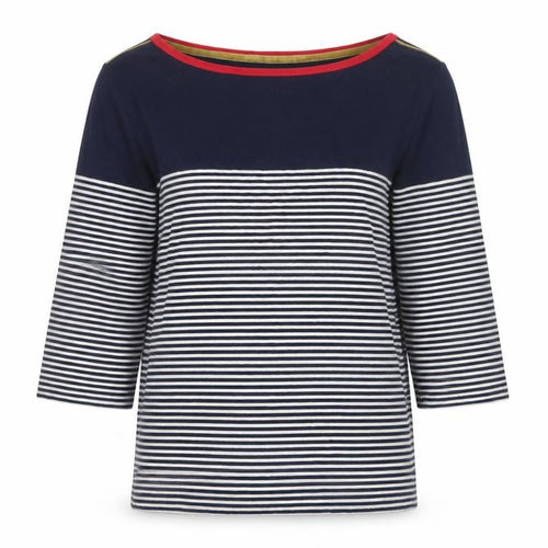 Joules Women Blue UK 16 Ringer Nautical Stripe 3/4 Sleeve Cotton T-Shirt