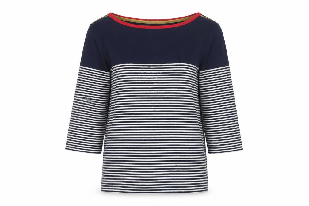 Joules Women Blue UK 16 Ringer Nautical Stripe 3/4 Sleeve Cotton T-Shirt