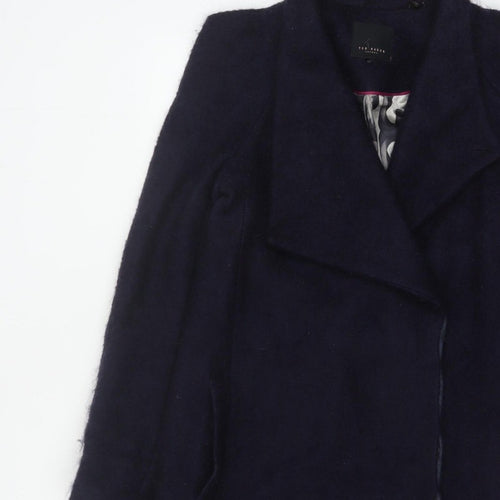 Ted Baker Women’s Navy Wool Blend Long Overcoat UK 10 Asymmetric