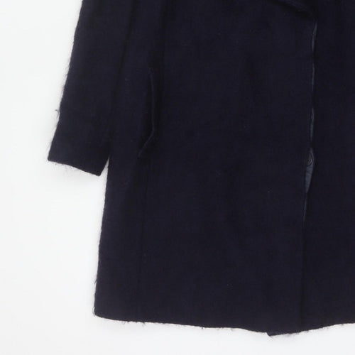 Ted Baker Women’s Navy Wool Blend Long Overcoat UK 10 Asymmetric