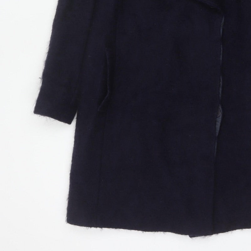 Ted Baker Women’s Navy Wool Blend Long Overcoat UK 10 Asymmetric