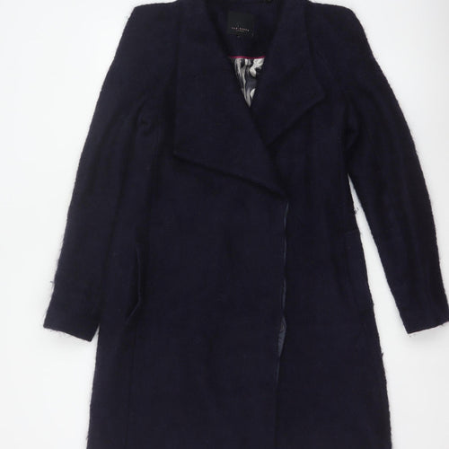 Ted Baker Women’s Navy Wool Blend Long Overcoat UK 10 Asymmetric