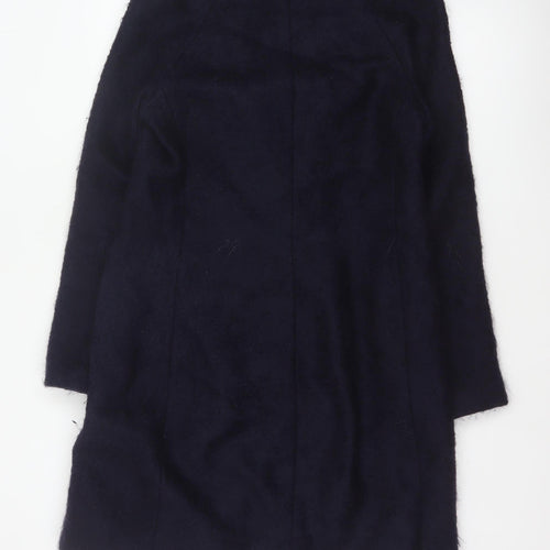 Ted Baker Women’s Navy Wool Blend Long Overcoat UK 10 Asymmetric