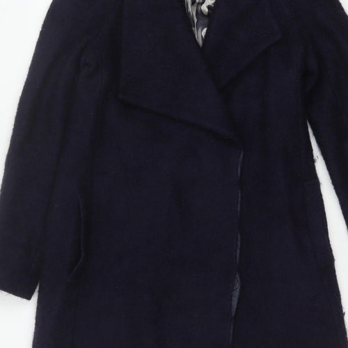 Ted Baker Women’s Navy Wool Blend Long Overcoat UK 10 Asymmetric