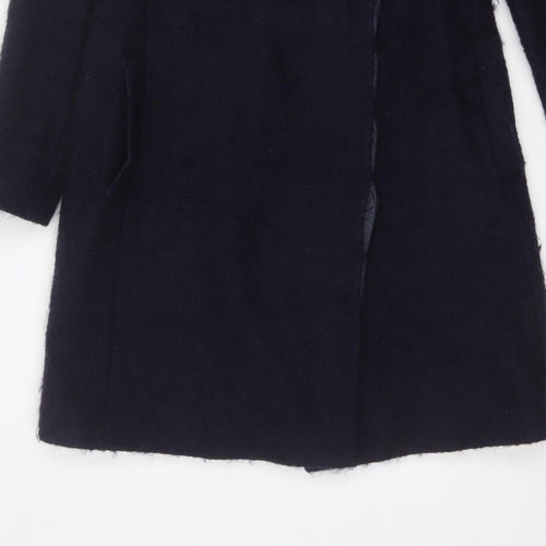 Ted Baker Women’s Navy Wool Blend Long Overcoat UK 10 Asymmetric