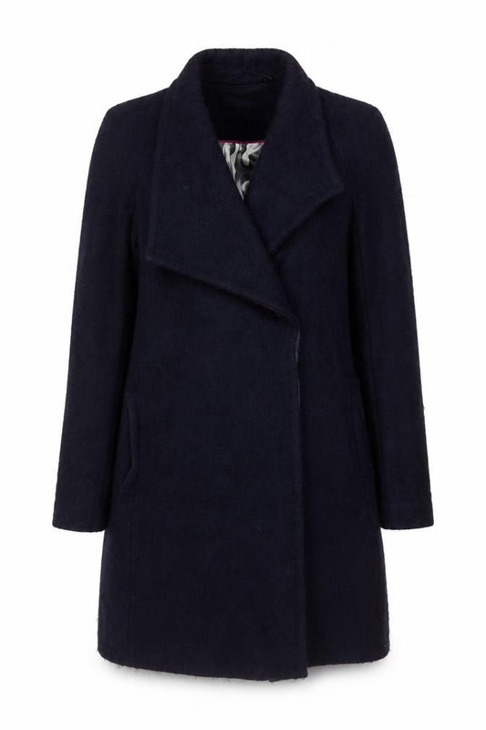 Ted Baker Women’s Navy Wool Blend Long Overcoat UK 10 Asymmetric