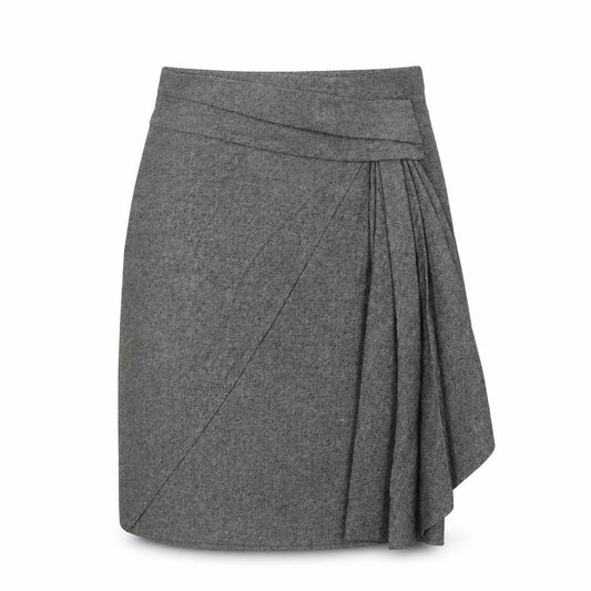 Karen Millen Women Grey UK 10 Herringbone Asymmetric Wrap Pleated Skirt