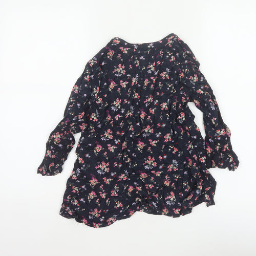 M&Co Women Navy UK 8 Petite Floral V-Neck Long Sleeve Tunic Blouse
