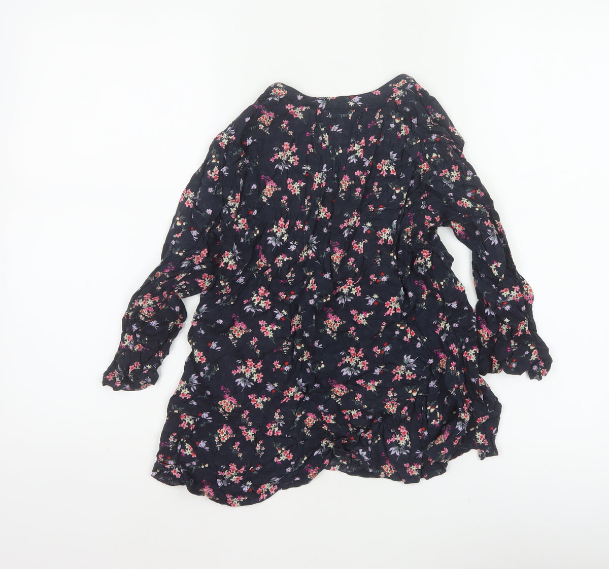 M&Co Women Navy UK 8 Petite Floral V-Neck Long Sleeve Tunic Blouse