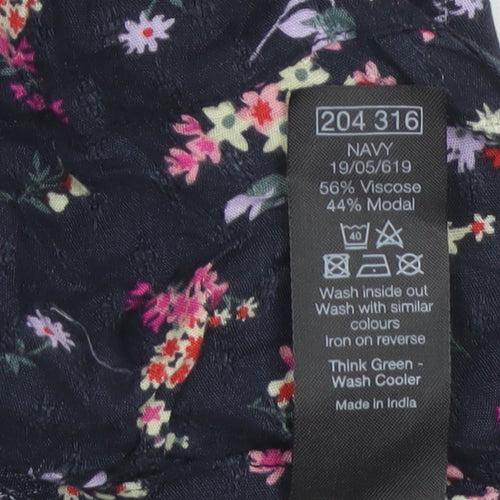 M&Co Women Navy UK 8 Petite Floral V-Neck Long Sleeve Tunic Blouse