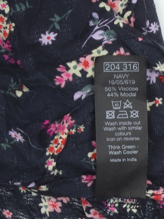 M&Co Women Navy UK 8 Petite Floral V-Neck Long Sleeve Tunic Blouse