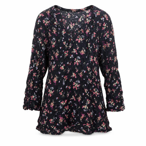 M&Co Women Navy UK 8 Petite Floral V-Neck Long Sleeve Tunic Blouse