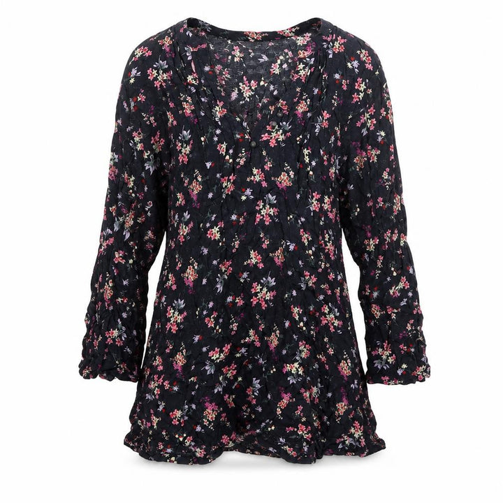 M&Co Women Navy UK 8 Petite Floral V-Neck Long Sleeve Tunic Blouse