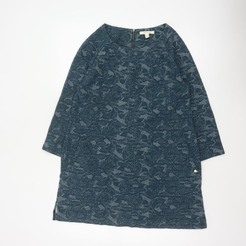 White Stuff Women Blue Floral Jersey Tunic Top UK 14 3/4 Sleeve