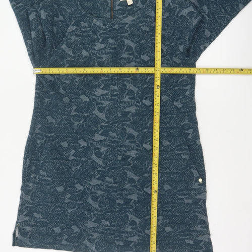 White Stuff Women Blue Floral Jersey Tunic Top UK 14 3/4 Sleeve