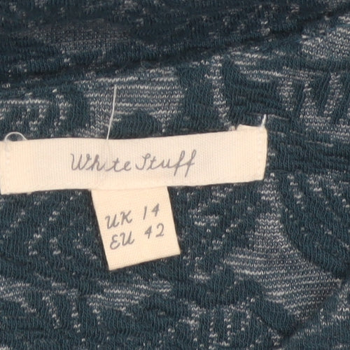 White Stuff Women Blue Floral Jersey Tunic Top UK 14 3/4 Sleeve