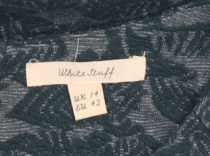 White Stuff Women Blue Floral Jersey Tunic Top UK 14 3/4 Sleeve