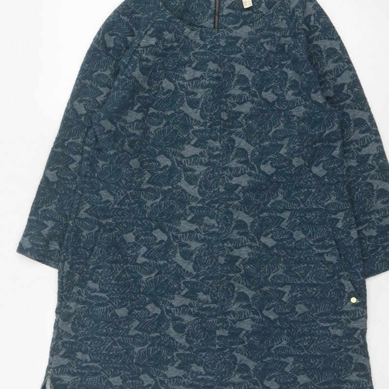 White Stuff Women Blue Floral Jersey Tunic Top UK 14 3/4 Sleeve