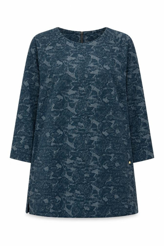 White Stuff Women Blue Floral Jersey Tunic Top UK 14 3/4 Sleeve