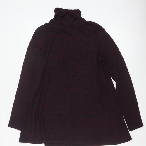 M&S Women Burgundy Mix UK 14 Roll Neck Long Sleeve Tunic Top