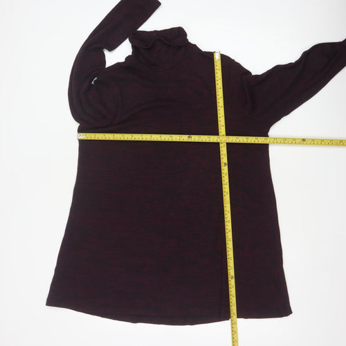 M&S Women Burgundy Mix UK 14 Roll Neck Long Sleeve Tunic Top