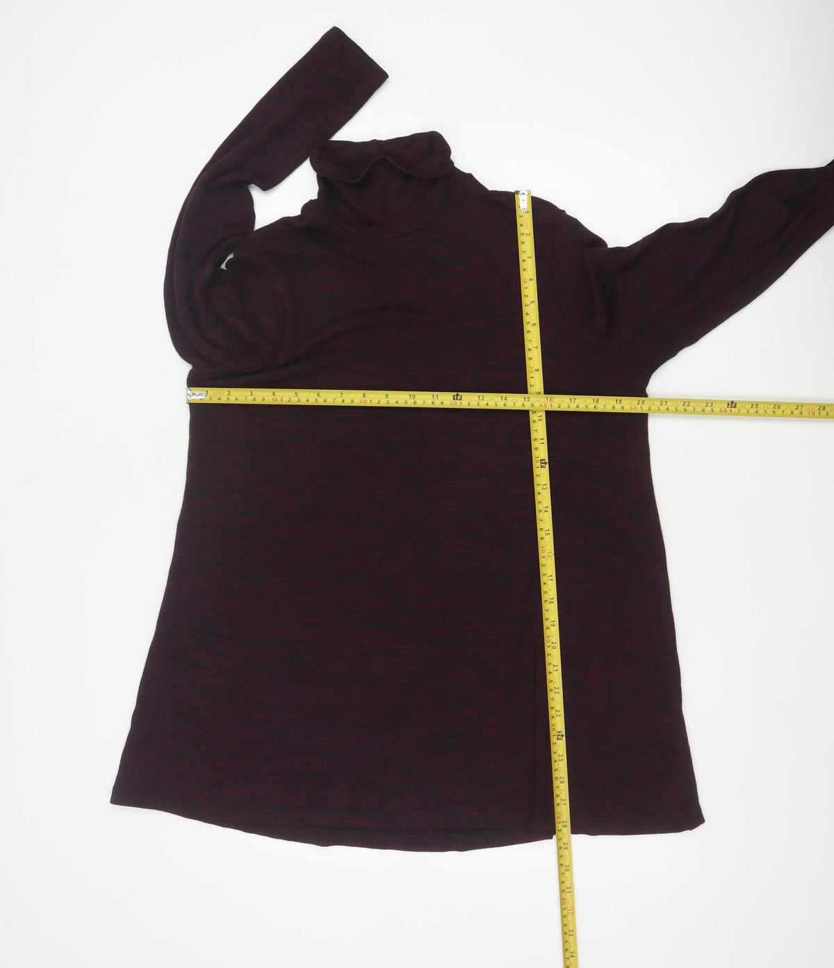 M&S Women Burgundy Mix UK 14 Roll Neck Long Sleeve Tunic Top
