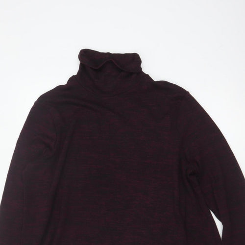 M&S Women Burgundy Mix UK 14 Roll Neck Long Sleeve Tunic Top