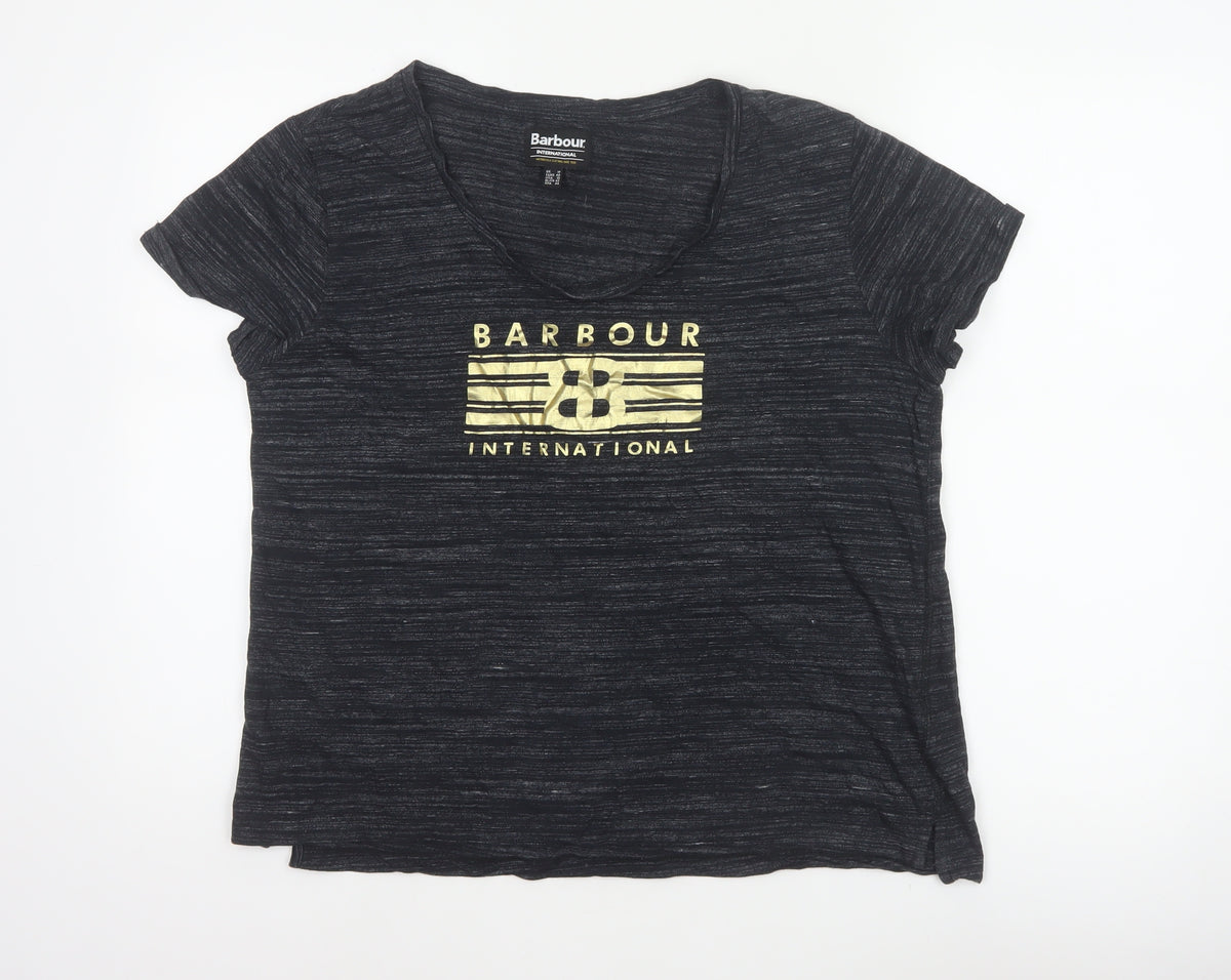 Barbour Women’s Black UK 14 Basic Gold Logo Jersey T-Shirt