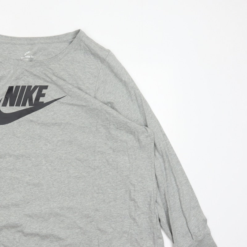 Nike Women Grey 3XL Long Sleeve Logo Crew Neck Basic T-Shirt