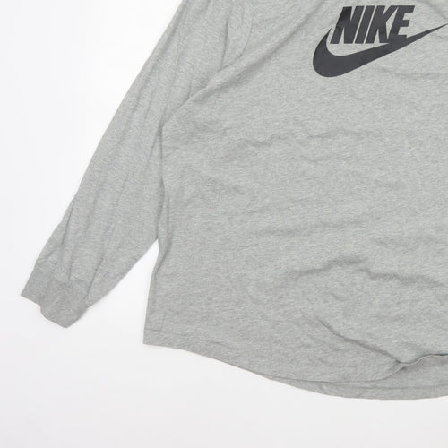 Nike Women Grey 3XL Long Sleeve Logo Crew Neck Basic T-Shirt