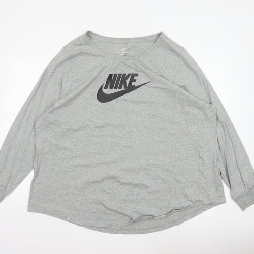 Nike Women Grey 3XL Long Sleeve Logo Crew Neck Basic T-Shirt