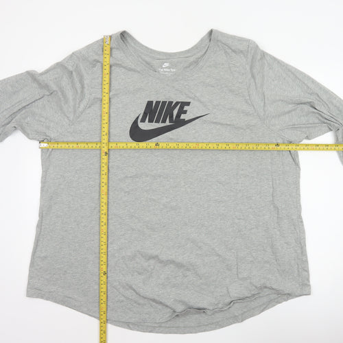 Nike Women Grey 3XL Long Sleeve Logo Crew Neck Basic T-Shirt